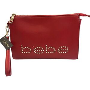 Bebe Read Faux Leather Logo Wristlet Zip Top